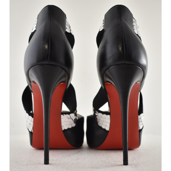 Christian Louboutin Xiletta 120 Black Silver Peep Platform Sandal Heel Pump 35.5 - Picture 13 of 16